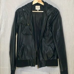 silence + noise black faux leather hooded jacket